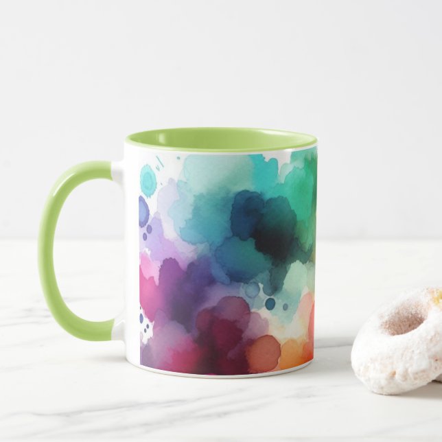 Hübscher Regenbogen: Abstrakte Wasserfarbenexplosi Tasse (Mit Donut)