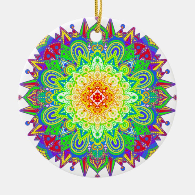 Hübscher Regenbogen Farbe Mandala Abstrakte Kunst Keramik Ornament (Vorne)