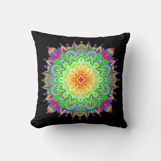 Hübscher Regenbogen Farbe Mandala Abstrakte Kunst Kissen (Vorderseite)
