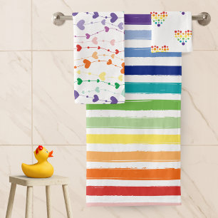 Hübscher Regenbogen und Herzmuster Badezimmer Badhandtuch Set