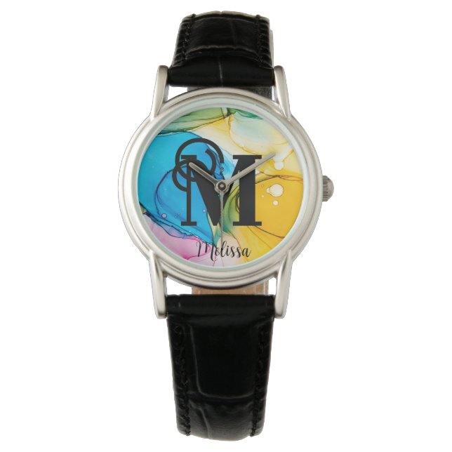 Hübscher Regenbogenalkohol, Monogramm Name Armbanduhr (Vorderseite)