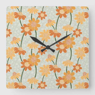 Hübscher Retro-Mutation der Blume der 1970er Jahre Quadratische Wanduhr