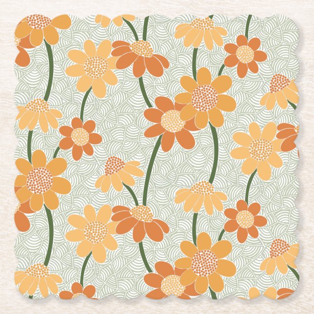 Hübscher Retro-Mutation der Blume der 1970er Jahre Untersetzer (Vorderseite)
