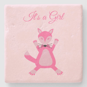 Hübscher Rosa Baby Mädchen Fuchs Custom Steinuntersetzer