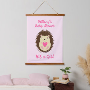 Hübscher rosa Baby-Mädchen-Igel-Baby-Shower Wandteppich Mit Holzrahmen