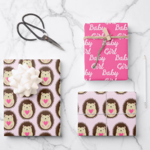 Hübscher Rosa Baby-Mädchen-Igel Neue Baby Geschenkpapier Set