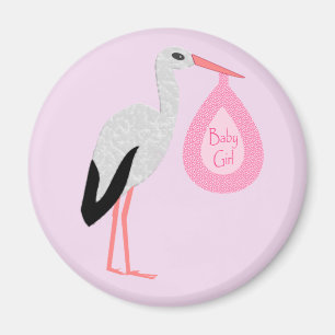 Hübscher rosa Baby Mädchen Storch Magnet