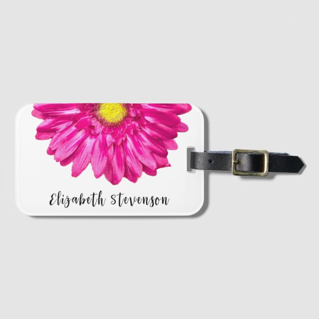 Hübscher Rosa-Blume-individuelle Name Gepäckanhänger (Vorderseite (Horizontal))