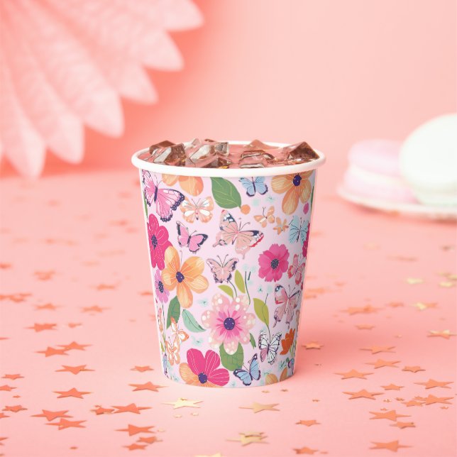 Hübscher Rosa Blumengarten Pappbecher (Insitu)