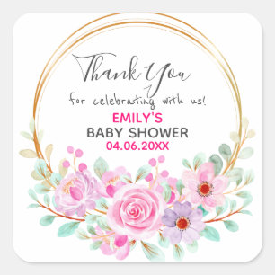 Hübscher rosa Blumenkranz Danke Baby Shower Quadratischer Aufkleber