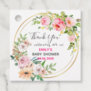 Hübscher rosa Blumenkranz Dankeschön Baby Shower Geschenkanhänger