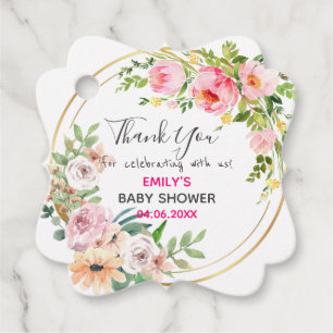Hübscher rosa Blumenkranz Dankeschön Baby Shower Geschenkanhänger