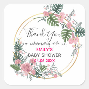 Hübscher rosa Blumenkranz Dankeschön Baby Shower Quadratischer Aufkleber