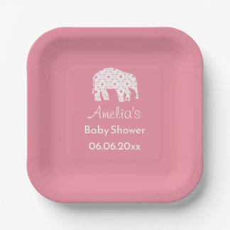 Hübscher rosa Elefant personalisierter Baby Shower Pappteller