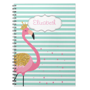 Hübscher rosa Flamingo auf mintgrün weiß gestreift Notizblock