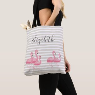 Hübscher rosa Flamingo mit individuellem Namen, mo Tasche