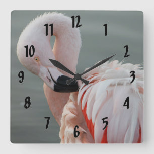 Hübscher rosa Flamingo Quadratische Wanduhr