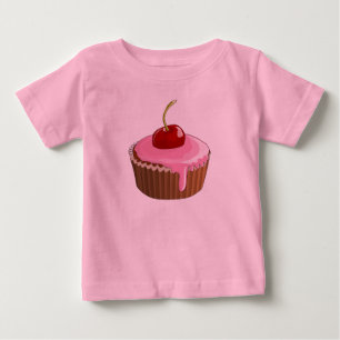 Hübscher rosa Frosting-Cupcake mit Kirsche Baby T-shirt