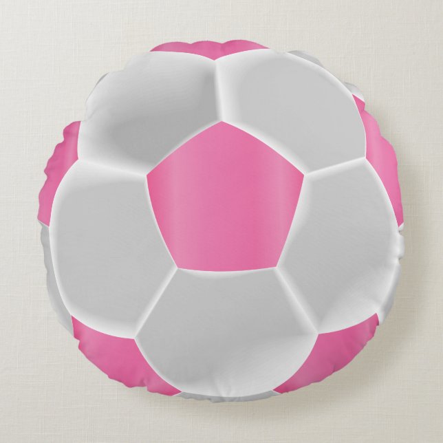 Hübscher rosa Fußballball Rundes Kissen (Vorderseite)