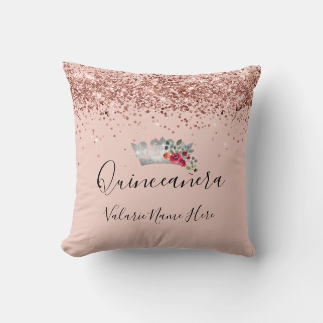 Hübscher rosa Glitzer Quinceanera Kissen (Vorderseite)