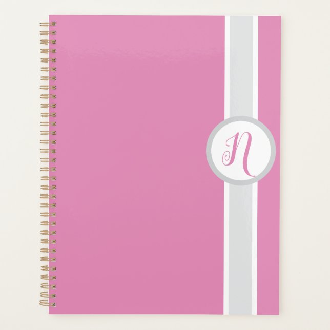 Hübscher rosa Monogramm-Planer Planer (Vorderseite)