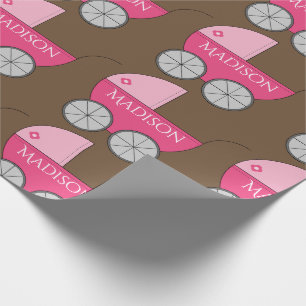 Hübscher rosa personalisierter Kinderwagen Geschenkpapier