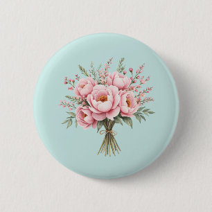 Hübscher rosa Pfingstrosen-Blumenstrauß Button
