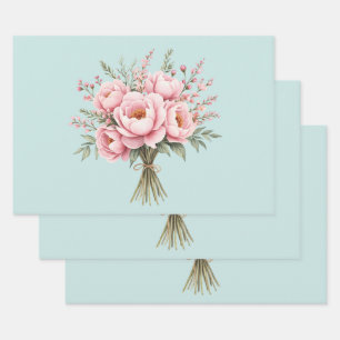 Hübscher rosa Pfingstrosen-Blumenstrauß Geschenkpapier Set