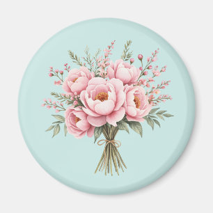 Hübscher rosa Pfingstrosen-Blumenstrauß Magnet