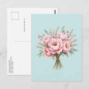 Hübscher rosa Pfingstrosen-Blumenstrauß Postkarte