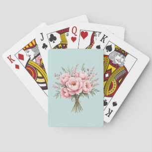 Hübscher rosa Pfingstrosen-Blumenstrauß Spielkarten