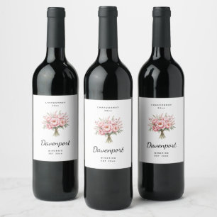 Hübscher rosa Pfingstrosen-Blumenstrauß - Weinhers Weinetikett