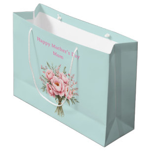 Hübscher rosa Pfingstrosen-Blumenstrauß zum Mutter Große Geschenktüte