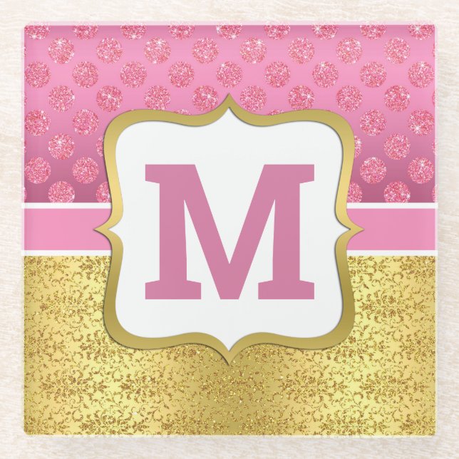 Hübscher Rosa Princess Glitzer Dots & Gold Glasuntersetzer (Vorderseite)