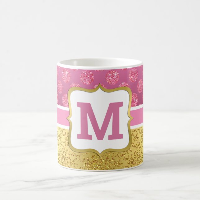 Hübscher Rosa Princess Glitzer Dots & Gold Kaffeetasse (Mittel)