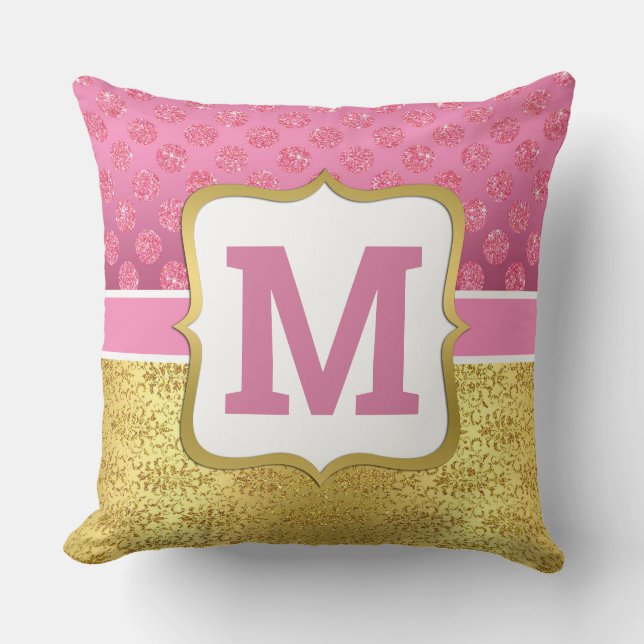 Hübscher Rosa Princess Glitzer Dots & Gold Kissen (Vorderseite)