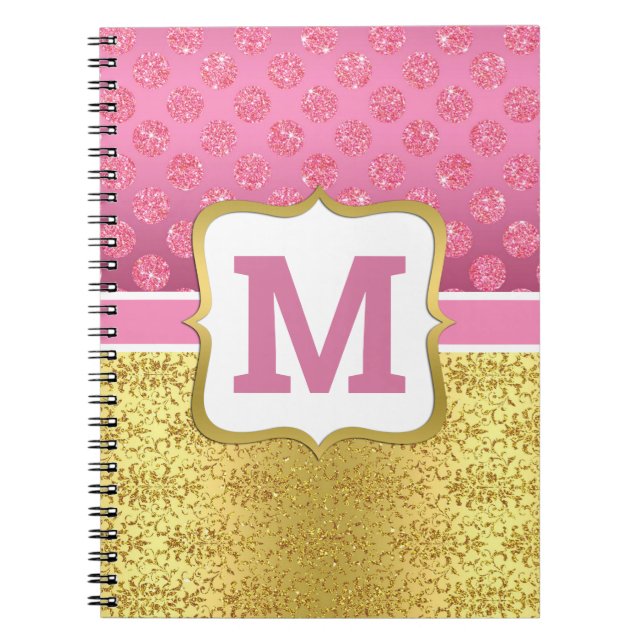Hübscher Rosa Princess Glitzer Dots & Gold Notizblock (Vorderseite)
