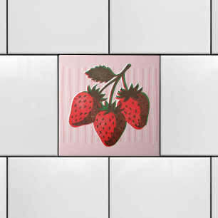 Hübscher Rosa Risograph 3 Erdbeeren & Streifen Fliese