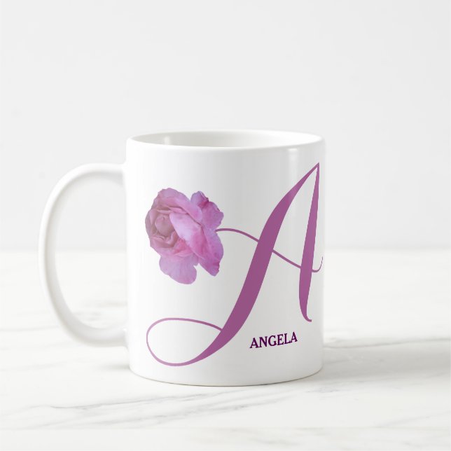 Hübscher Rosa Rosenblütenname Kaffeetasse (Links)