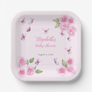 Hübscher rosa Schmetterling Baby Shower Papierplat Pappteller