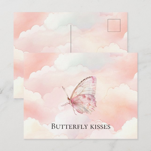 Hübscher rosa Schmetterling in den Wolken Postkarte (Vorne/Hinten)