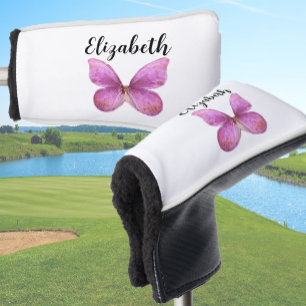 Hübscher rosa Schmetterling mit individuellen Name Golf Headcover