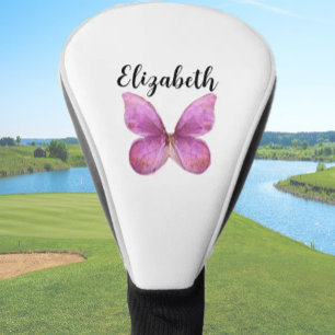 Hübscher rosa Schmetterling mit individuellen Name Golf Headcover
