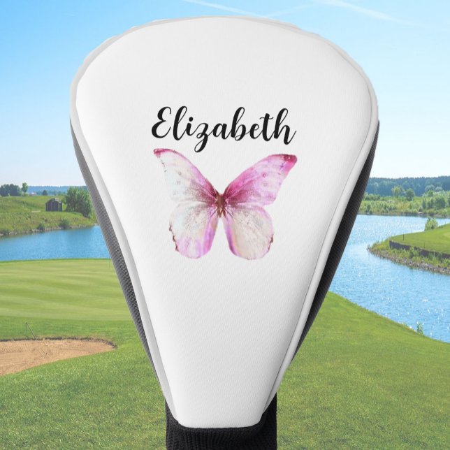 Hübscher rosa Schmetterling mit individuellen Name Golf Headcover (Von Creator hochgeladen)