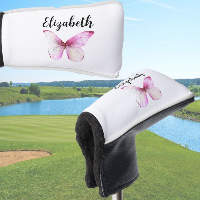 Hübscher rosa Schmetterling mit individuellen Name Golf Headcover (Von Creator hochgeladen)