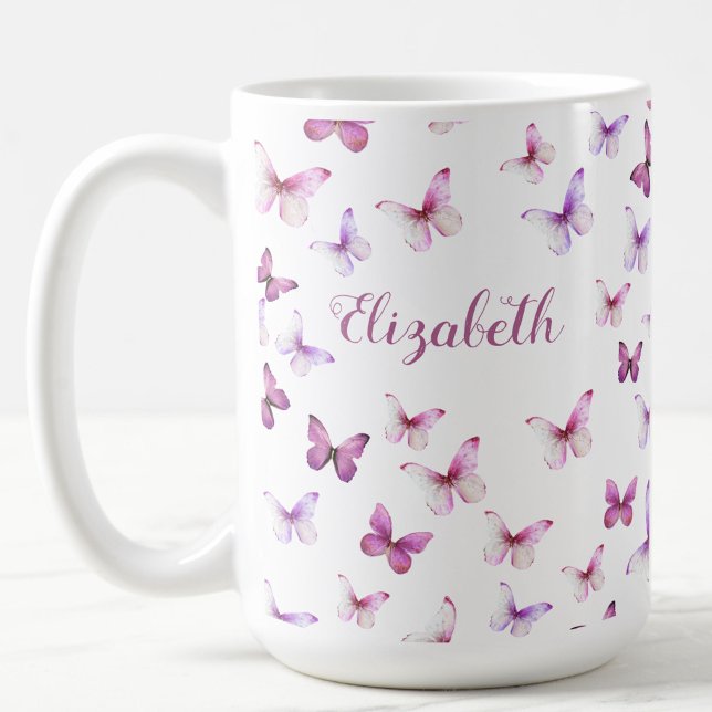 Hübscher Rosa Schmetterlinge Individuelle Name Kaffeetasse (Von Creator hochgeladen)