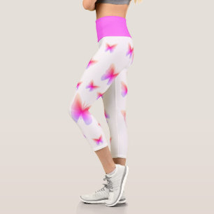 Hübscher rosa Schmetterlingsdruck Capri Leggings