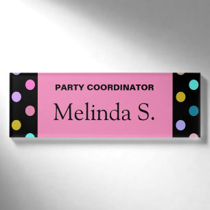 Hübscher rosa schwarzer Confetti punktiert Namenschild