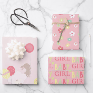 Hübscher Rosa Tier Baby Shower Mix and Match Geschenkpapier Set