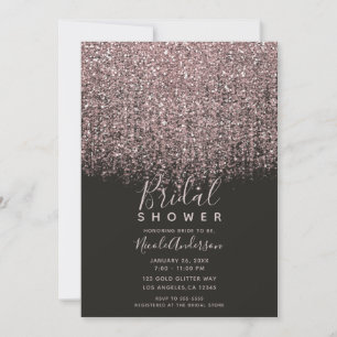 Hübscher rosa Wangenrot Glitter Schwarze Hochzeits Einladung